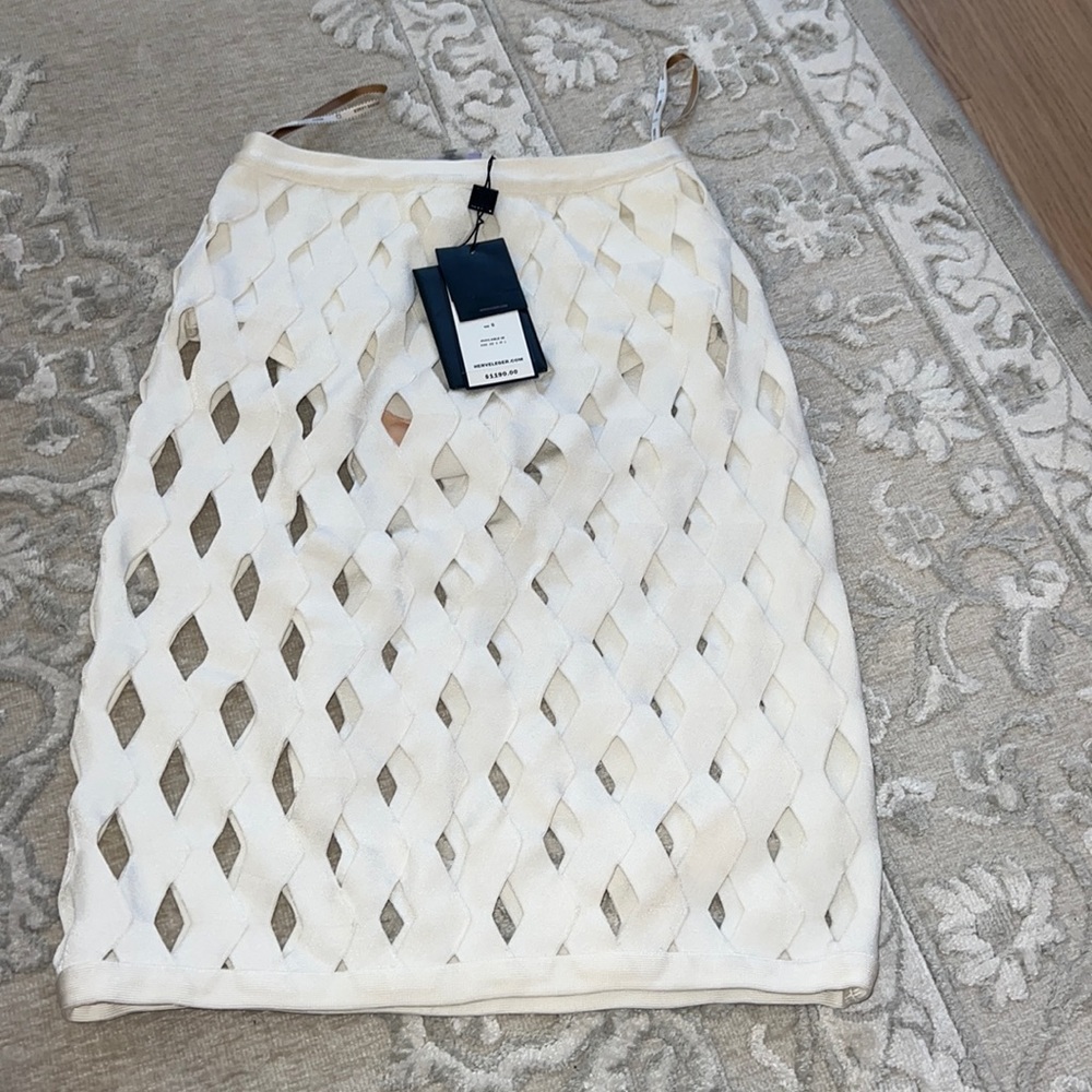 Brand NEW never worn Herve Leger partial see through white skirt or coverup